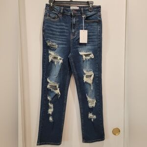 Brand New w/Tags Cello Jeans Size 9 Distressed Raw Hem High Rise Straight leg